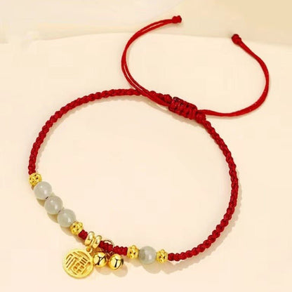 Lucky Red String Anklet with Hetian Jade & Bell – Handmade Chinese Style Foot Jewelry - STAR8S