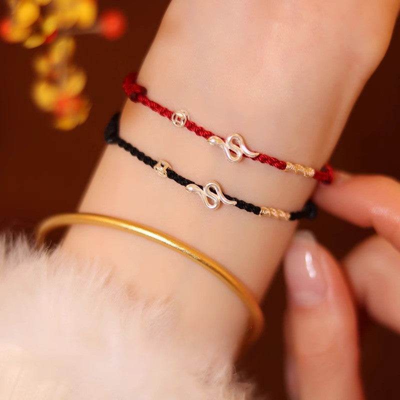 snake sterling silver bracelet, chinese - style woven jewelry for snake year - star8s
