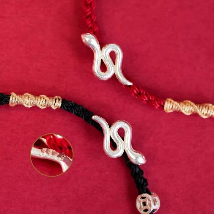Snake Sterling Silver Bracelet, Chinese - style Woven Jewelry for Snake Year - STAR8S