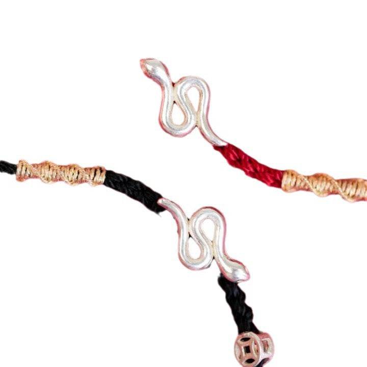 snake sterling silver bracelet, chinese - style woven jewelry for snake year - star8s
