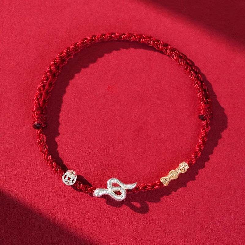 Snake Sterling Silver Bracelet, Chinese - style Woven Jewelry for Snake Year - STAR8S
