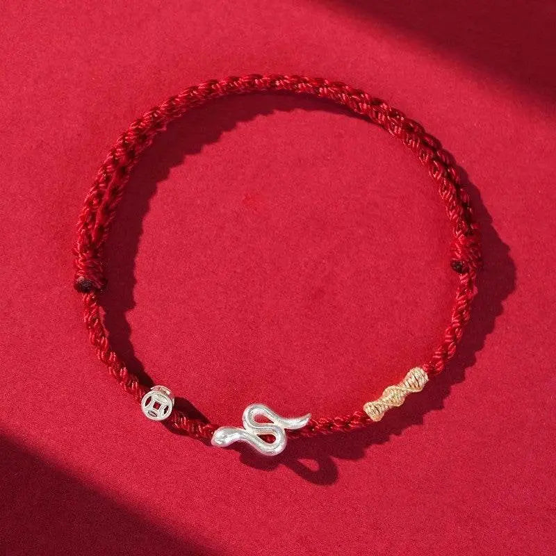 snake sterling silver bracelet, chinese - style woven jewelry for snake year - star8s