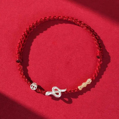 Snake Sterling Silver Bracelet, Chinese - style Woven Jewelry for Snake Year - STAR8S
