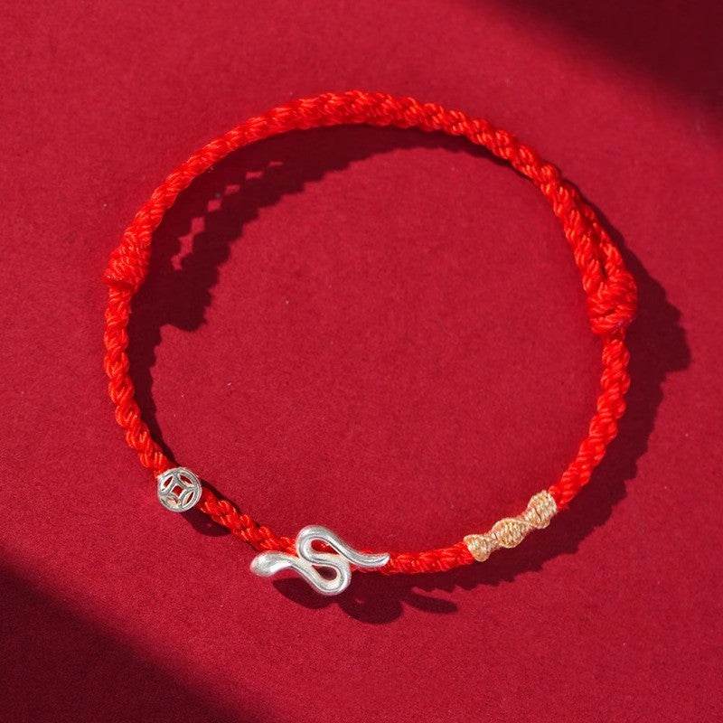 Snake Sterling Silver Bracelet, Chinese - style Woven Jewelry for Snake Year - STAR8S