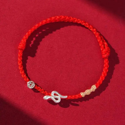 Snake Sterling Silver Bracelet, Chinese - style Woven Jewelry for Snake Year - STAR8S