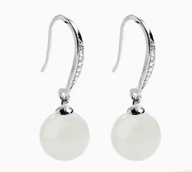 Luxury Hetian Jade Ball Earrings - Ice Silver Drops for Elegant Women | STAR8S