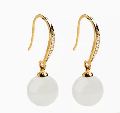 Luxury Hetian Jade Ball Earrings - Ice Silver Drops for Elegant Women | STAR8S
