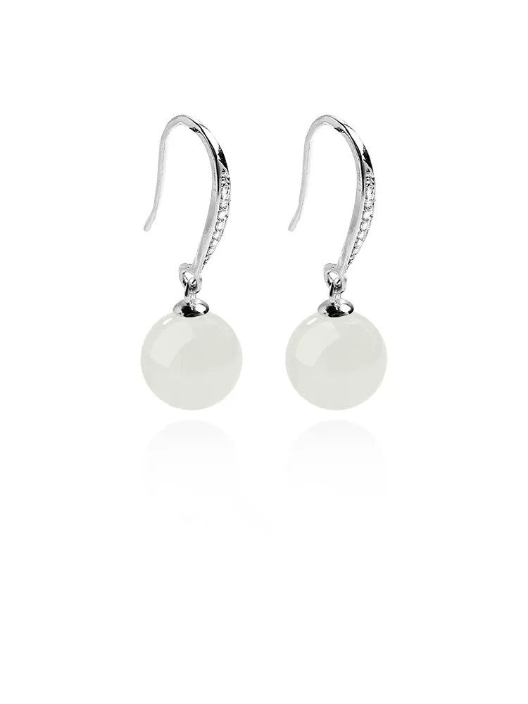 Luxury Hetian Jade Ball Earrings - Ice Silver Drops for Elegant Women | STAR8S