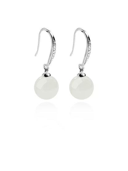 Luxury Hetian Jade Ball Earrings - Ice Silver Drops for Elegant Women | STAR8S