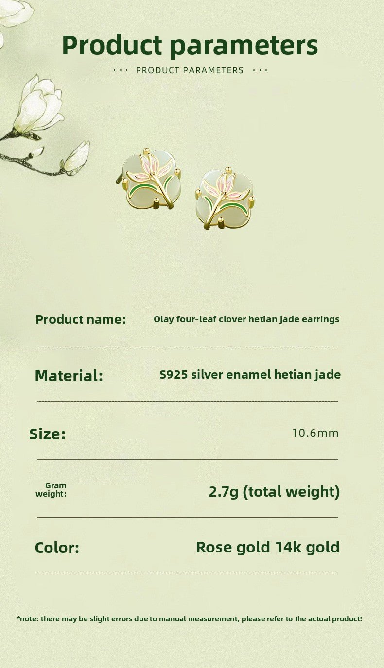 Magnolia Clover Earrings Ear Studs - 925 Silver Hetian Jade New Chinese | STAR8S