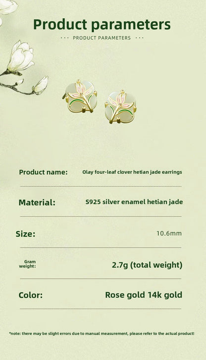 Magnolia Clover Earrings Ear Studs - 925 Silver Hetian Jade New Chinese | STAR8S