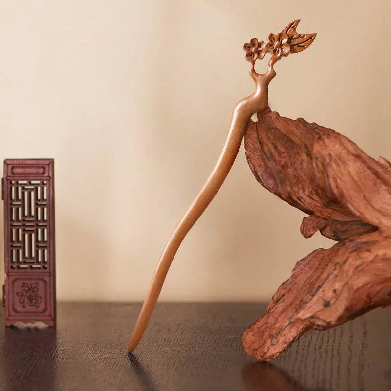 mahogany handmade hairpin for hanfu & stylish bun - star8s