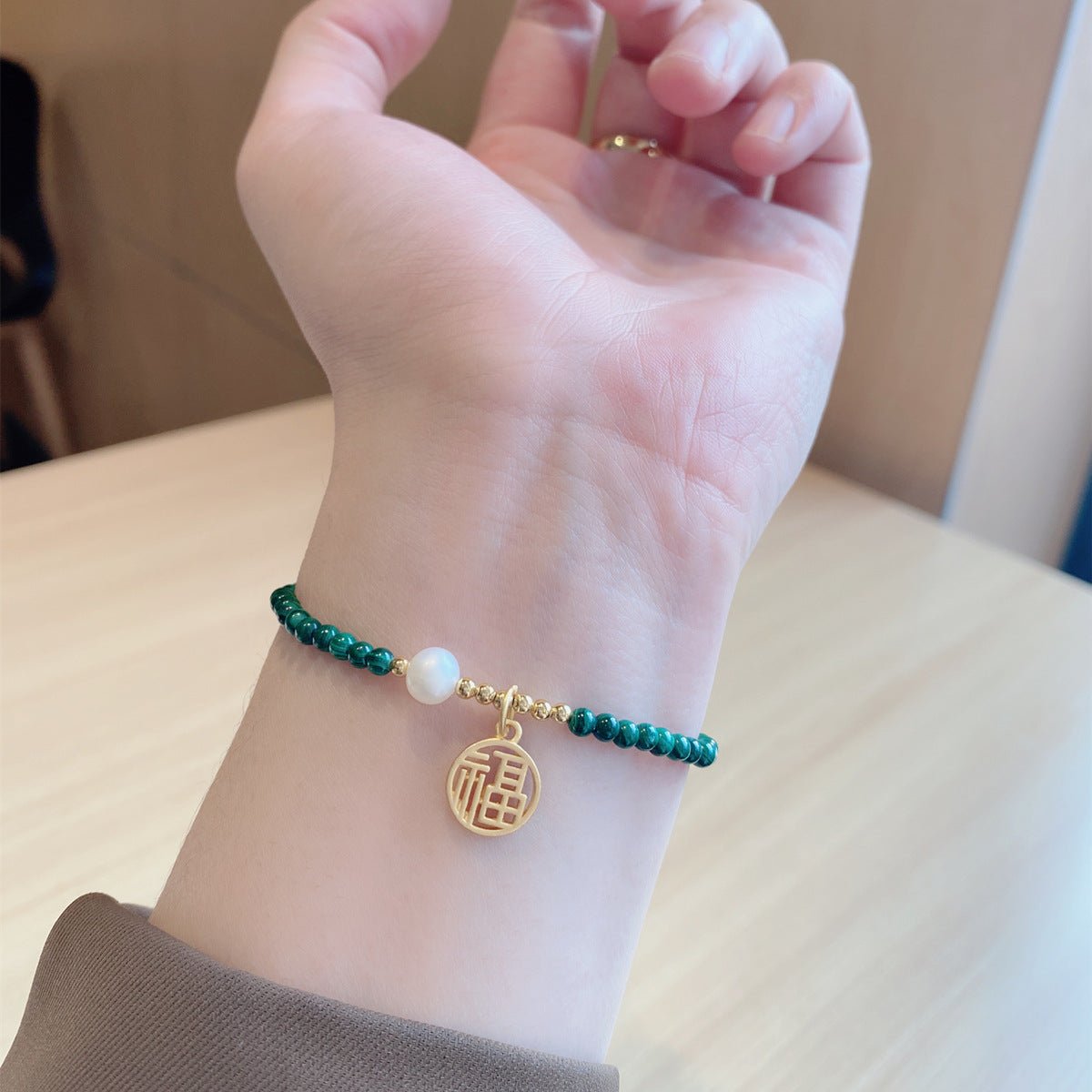 malachite & pearl delicate bracelet – good things are coming - star8s