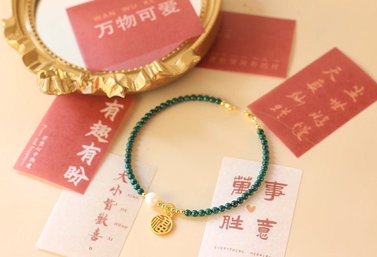 malachite & pearl delicate bracelet – good things are coming - star8s