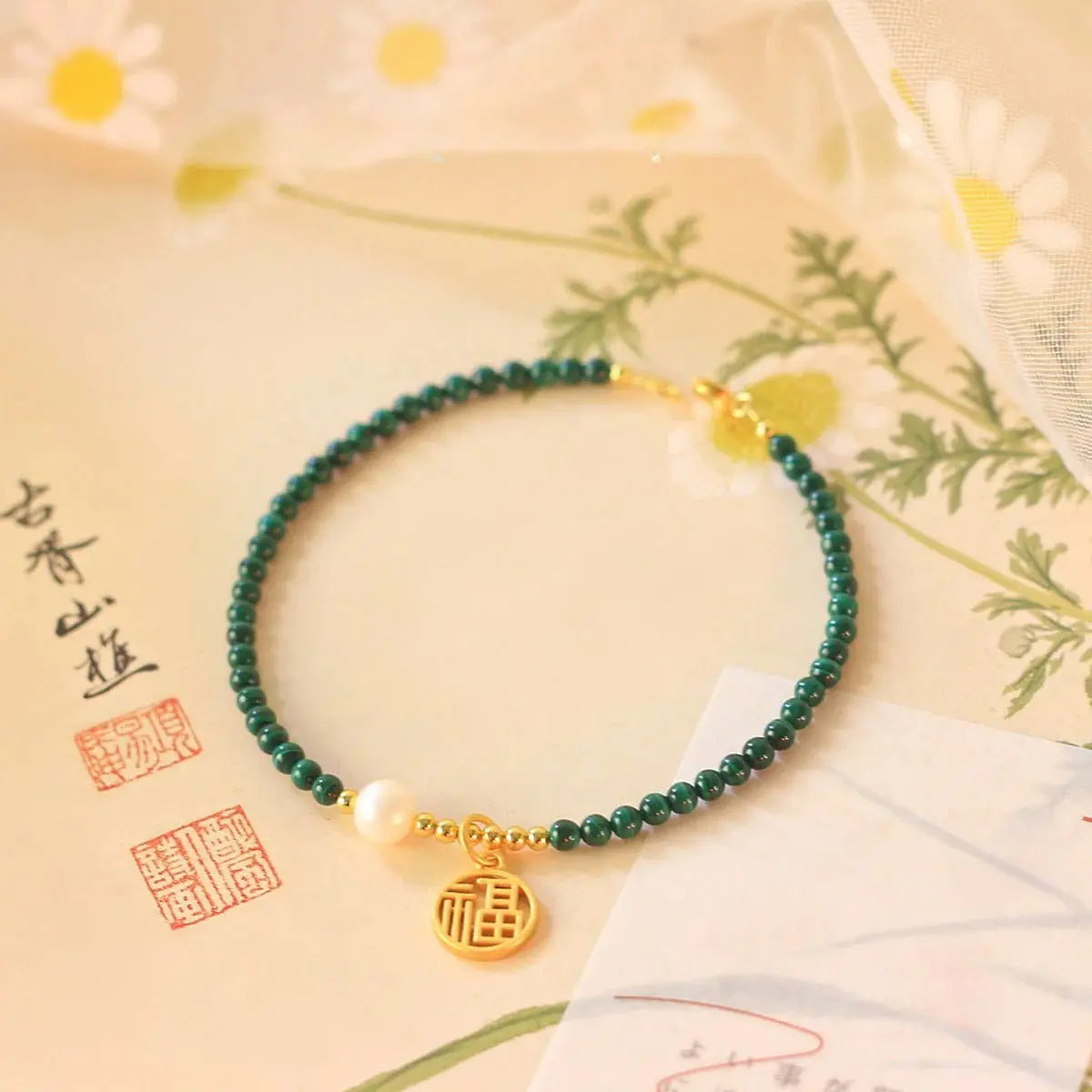 malachite & pearl delicate bracelet – good things are coming - star8s