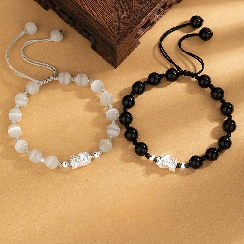 mens womens bracelet: 999 silver black agate opal couple gift | star8s