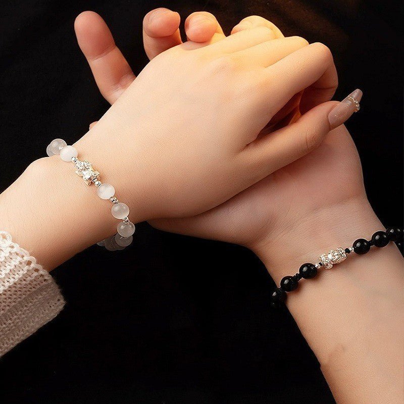 Mens Womens Bracelet: 999 Silver Black Agate Opal Couple Gift | STAR8S