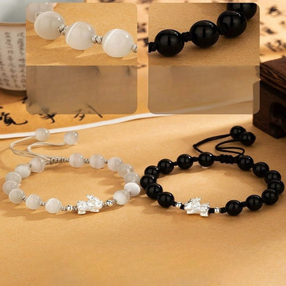 Mens Womens Bracelet: 999 Silver Black Agate Opal Couple Gift | STAR8S