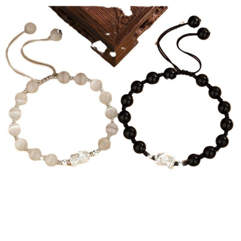 mens womens bracelet: 999 silver black agate opal couple gift | star8s