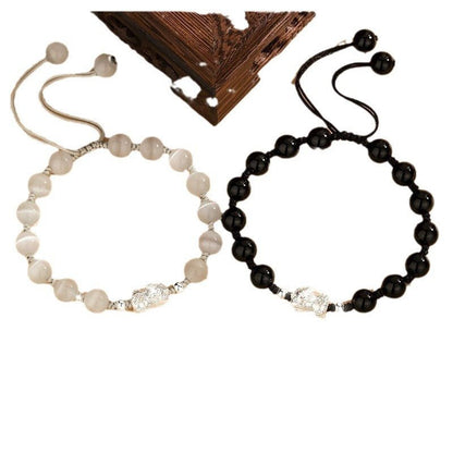 Mens Womens Bracelet: 999 Silver Black Agate Opal Couple Gift | STAR8S