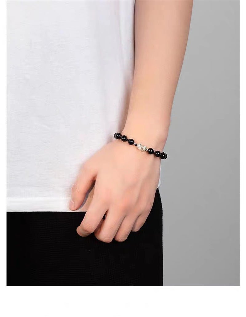 Mens Womens Bracelet: 999 Silver Black Agate Opal Couple Gift | STAR8S