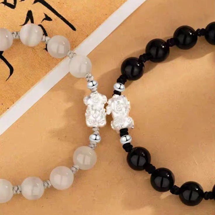 Mens Womens Bracelet: 999 Silver Black Agate Opal Couple Gift | STAR8S - STAR8S