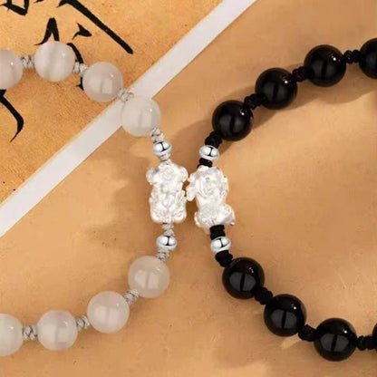 Mens Womens Bracelet: 999 Silver Black Agate Opal Couple Gift | STAR8S - STAR8S