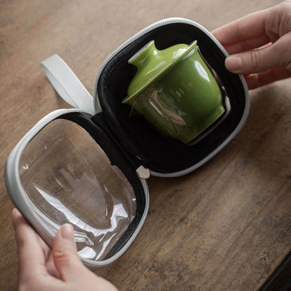 Monochrome Glaze Gold Tracing Ceramic Tea Set Portable Travel One Pot Two Cups - STAR8S