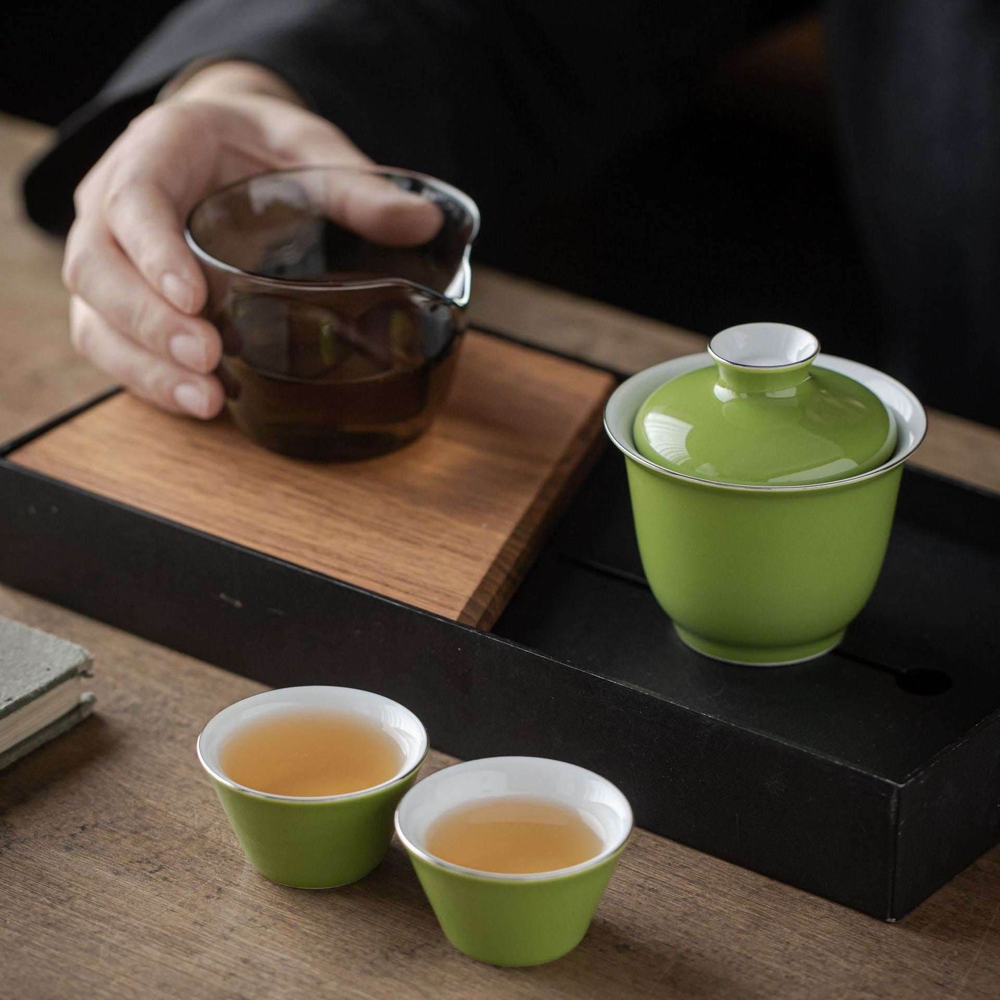 monochrome glaze gold tracing ceramic tea set portable travel one pot two cups - star8s