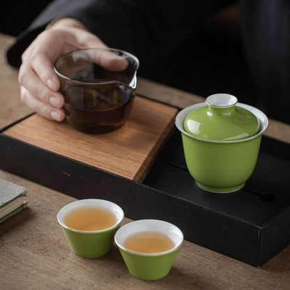 Monochrome Glaze Gold Tracing Ceramic Tea Set Portable Travel One Pot Two Cups - STAR8S