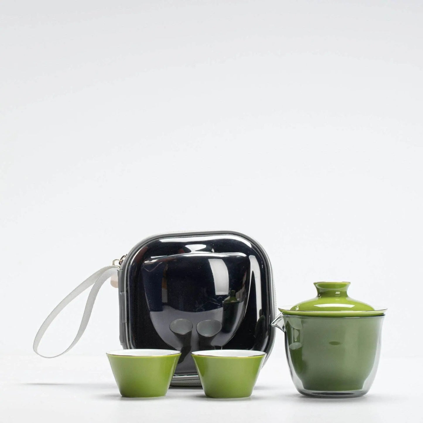 monochrome glaze gold tracing ceramic tea set portable travel one pot two cups - star8s