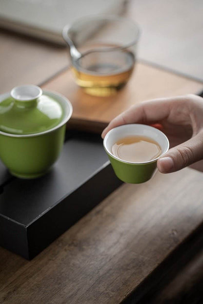 Monochrome Glaze Gold Tracing Ceramic Tea Set Portable Travel One Pot Two Cups - STAR8S