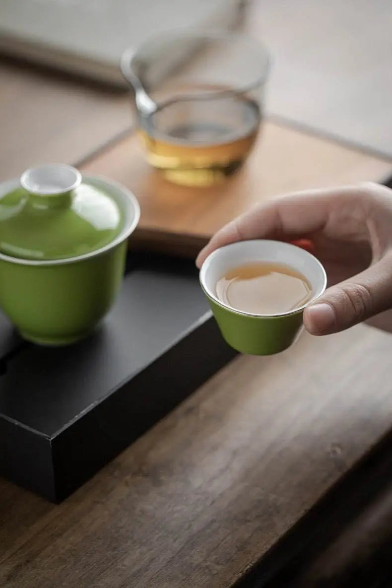 Monochrome Glaze Gold Tracing Ceramic Tea Set Portable Travel One Pot Two Cups - STAR8S