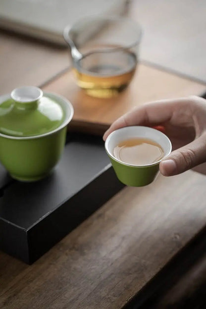 Monochrome Glaze Gold Tracing Ceramic Tea Set Portable Travel One Pot Two Cups - STAR8S