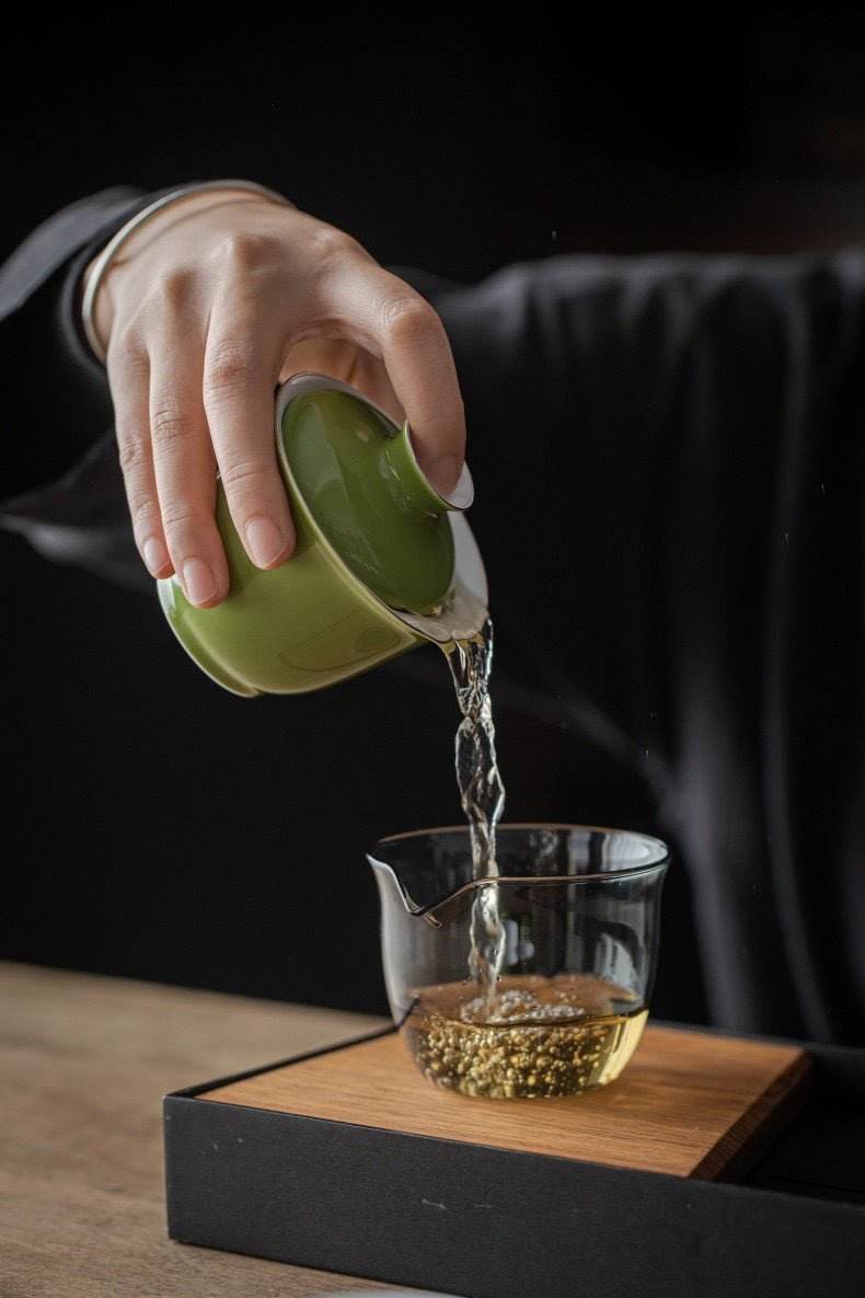 monochrome glaze gold tracing ceramic tea set portable travel one pot two cups - star8s