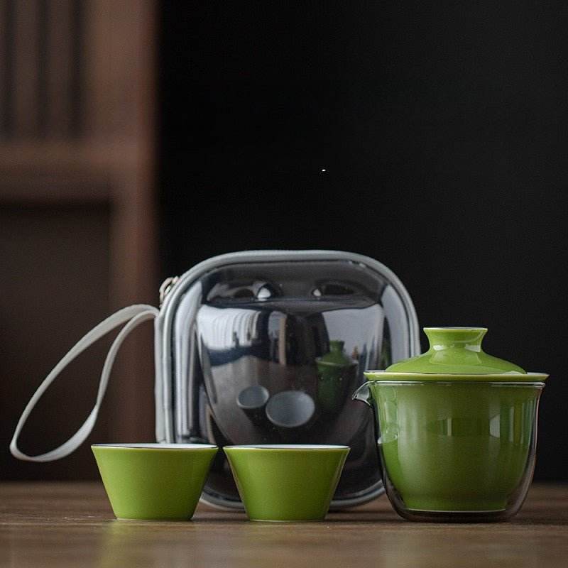 monochrome glaze gold tracing ceramic tea set portable travel one pot two cups - star8s