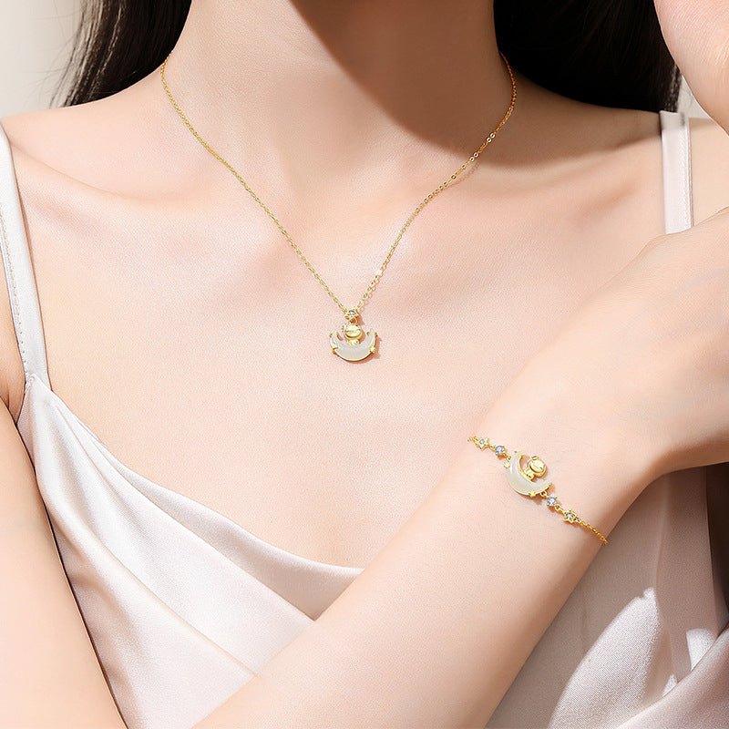moon boat jade pendant bracelet - 925 silver hetian snake jewelry | star8s