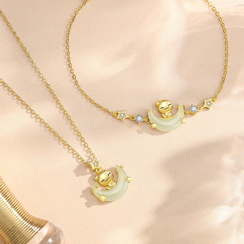 Moon Boat Jade Pendant Bracelet - 925 Silver Hetian Snake Jewelry | STAR8S