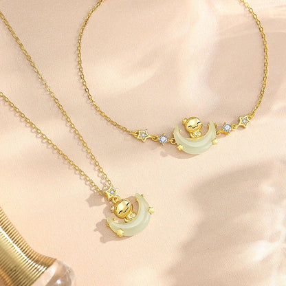 Moon Boat Jade Pendant Bracelet - 925 Silver Hetian Snake Jewelry | STAR8S