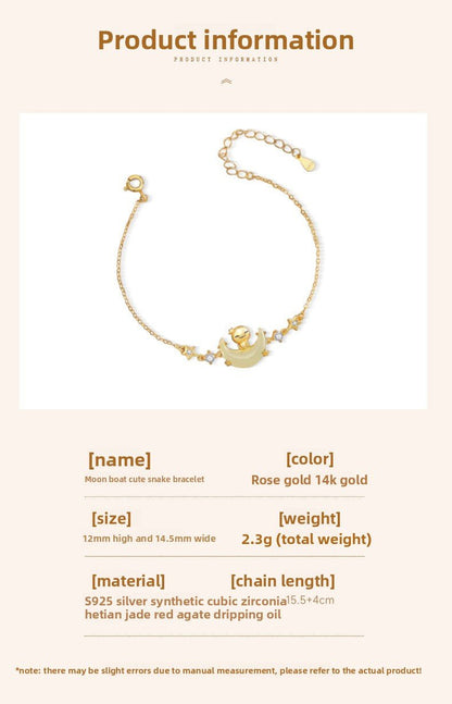 Moon Boat Jade Pendant Bracelet - 925 Silver Hetian Snake Jewelry | STAR8S