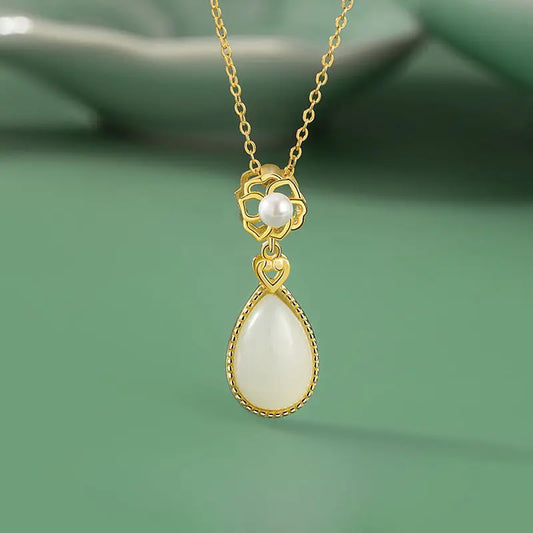 Mother’s Day Gift - Heitian Jade Pendant with Camellia Pearl & Drop | STAR8S