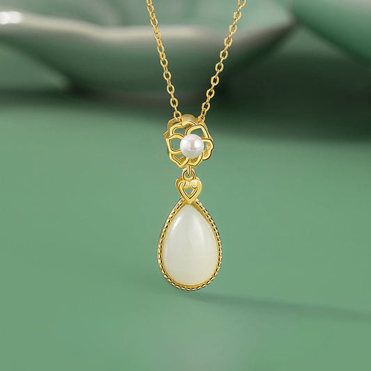 Mother’s Day Gift - Heitian Jade Pendant with Camellia Pearl & Drop | STAR8S