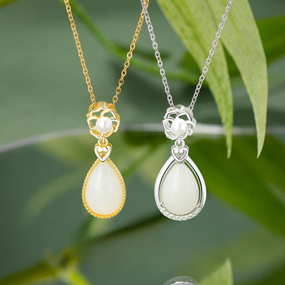 Mother’s Day Gift - Heitian Jade Pendant with Camellia Pearl & Drop | STAR8S