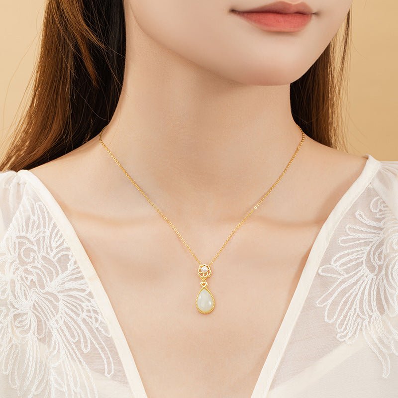 mother’s day gift - heitian jade pendant with camellia pearl & drop | star8s
