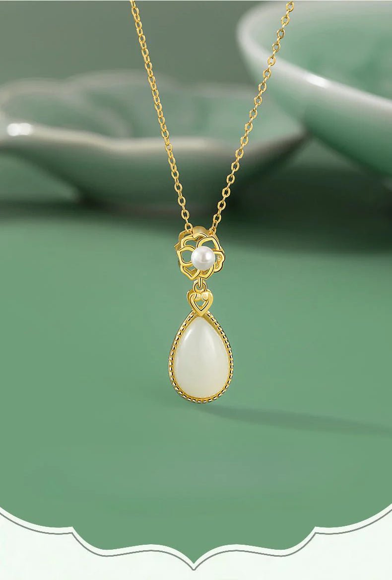 mother’s day gift - heitian jade pendant with camellia pearl & drop | star8s - star8s