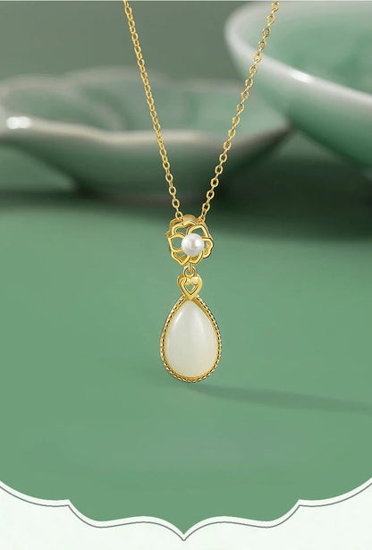 Mother’s Day Gift - Heitian Jade Pendant with Camellia Pearl & Drop | STAR8S - STAR8S