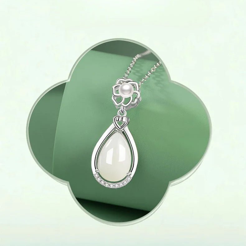 Mother’s Day Gift - Heitian Jade Pendant with Camellia Pearl & Drop | STAR8S - STAR8S