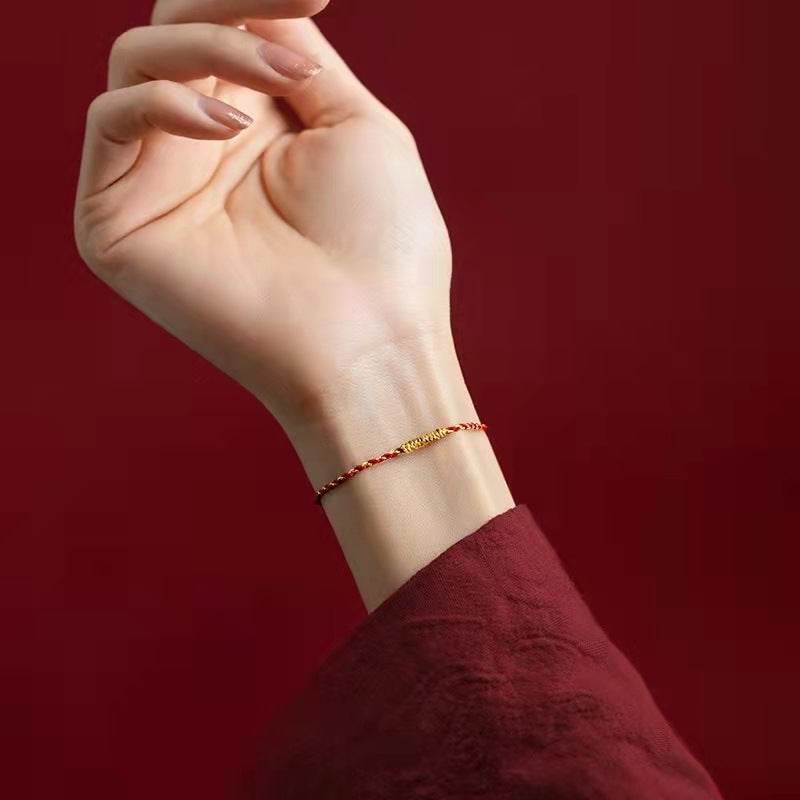 natal year handwoven golden silk diamond - knot red rope bracelet - star8s