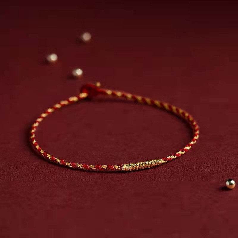natal year handwoven golden silk diamond - knot red rope bracelet - star8s