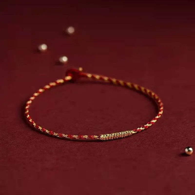 natal year handwoven golden silk diamond - knot red rope bracelet - star8s